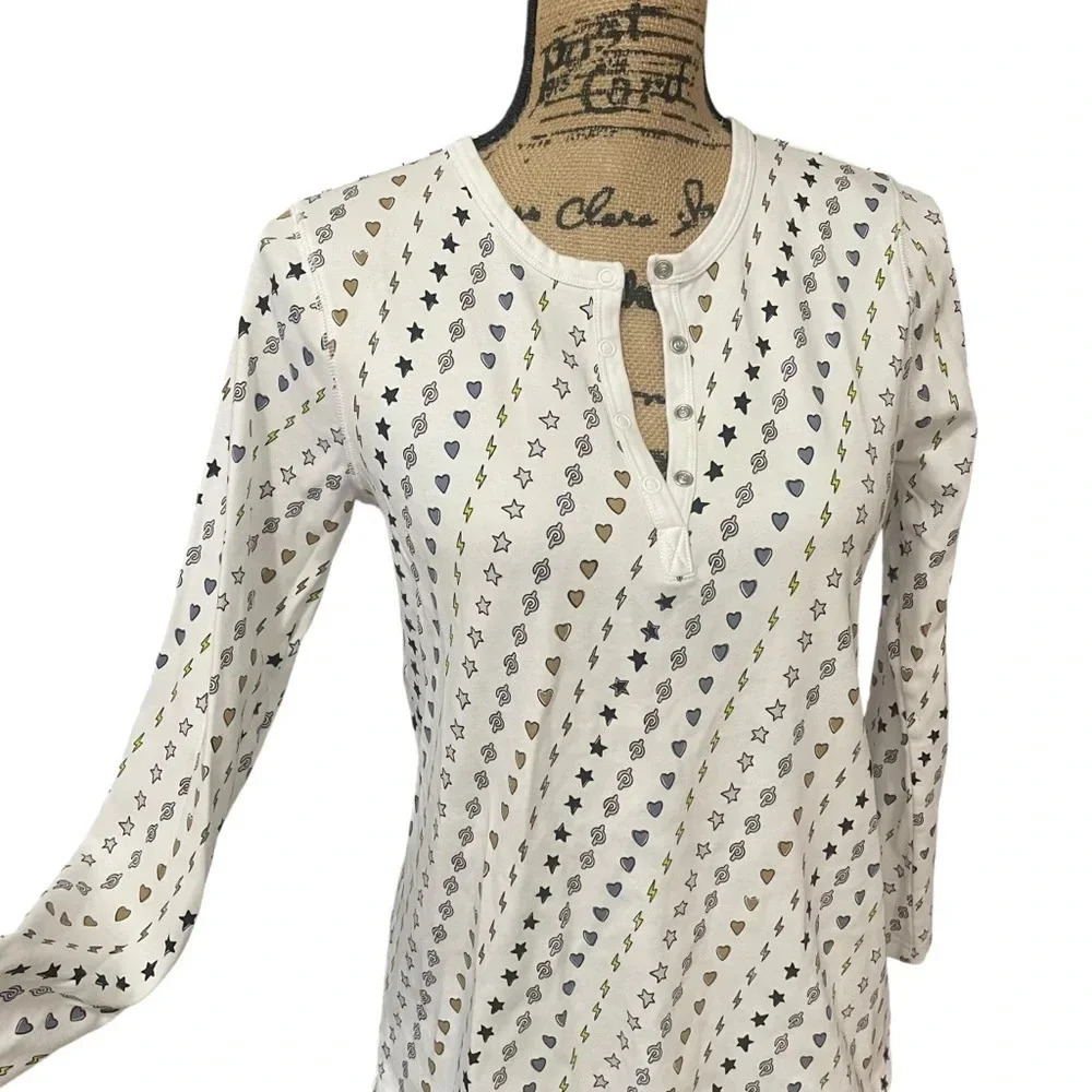 Roller Rabbit X Peloton Long Sleeve Pajama Top Size Small White - Picture 5 of 7